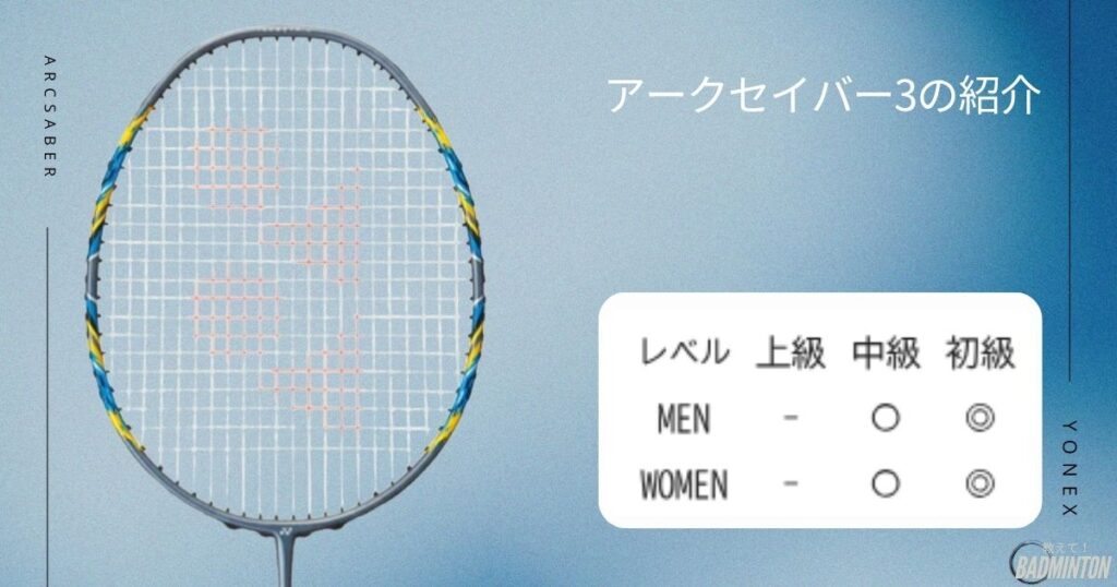 中級者におすすめバドミントンラケット：15位：アークセイバー3（YONEX）