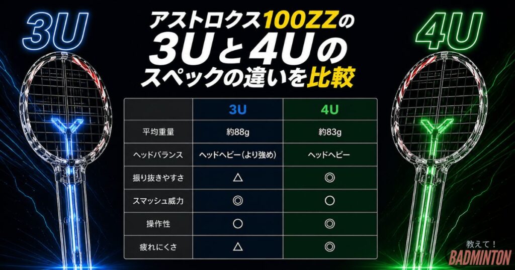 アストロクス100ZZの3Uと4Uのスペックの違いを比較